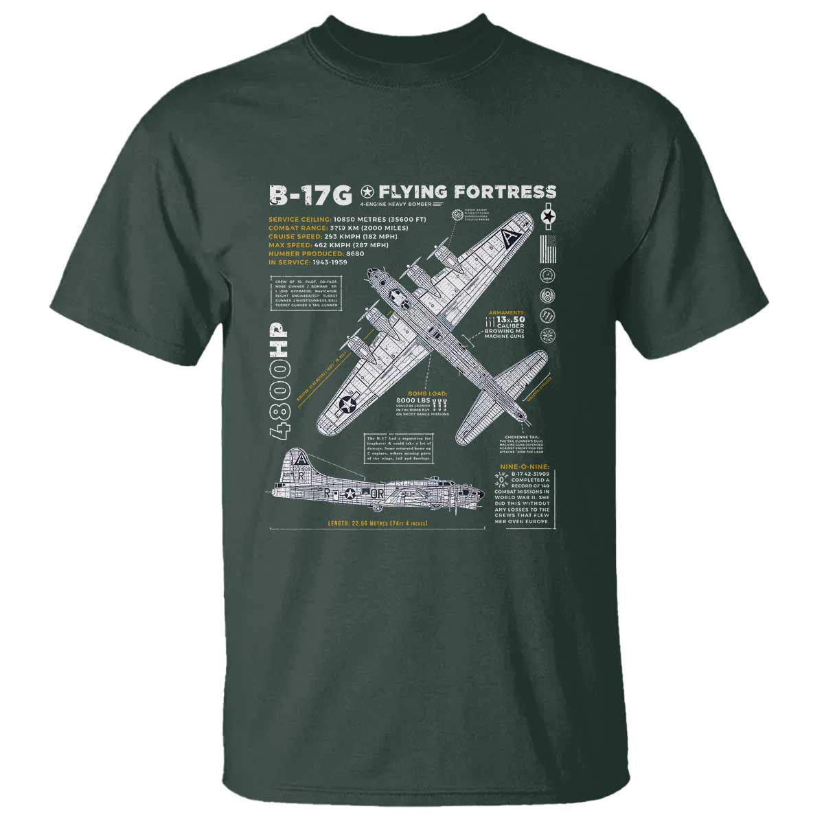 B-17 Flying Fortress T Shirt WW2 B-17G Bomber Vintage Aviation