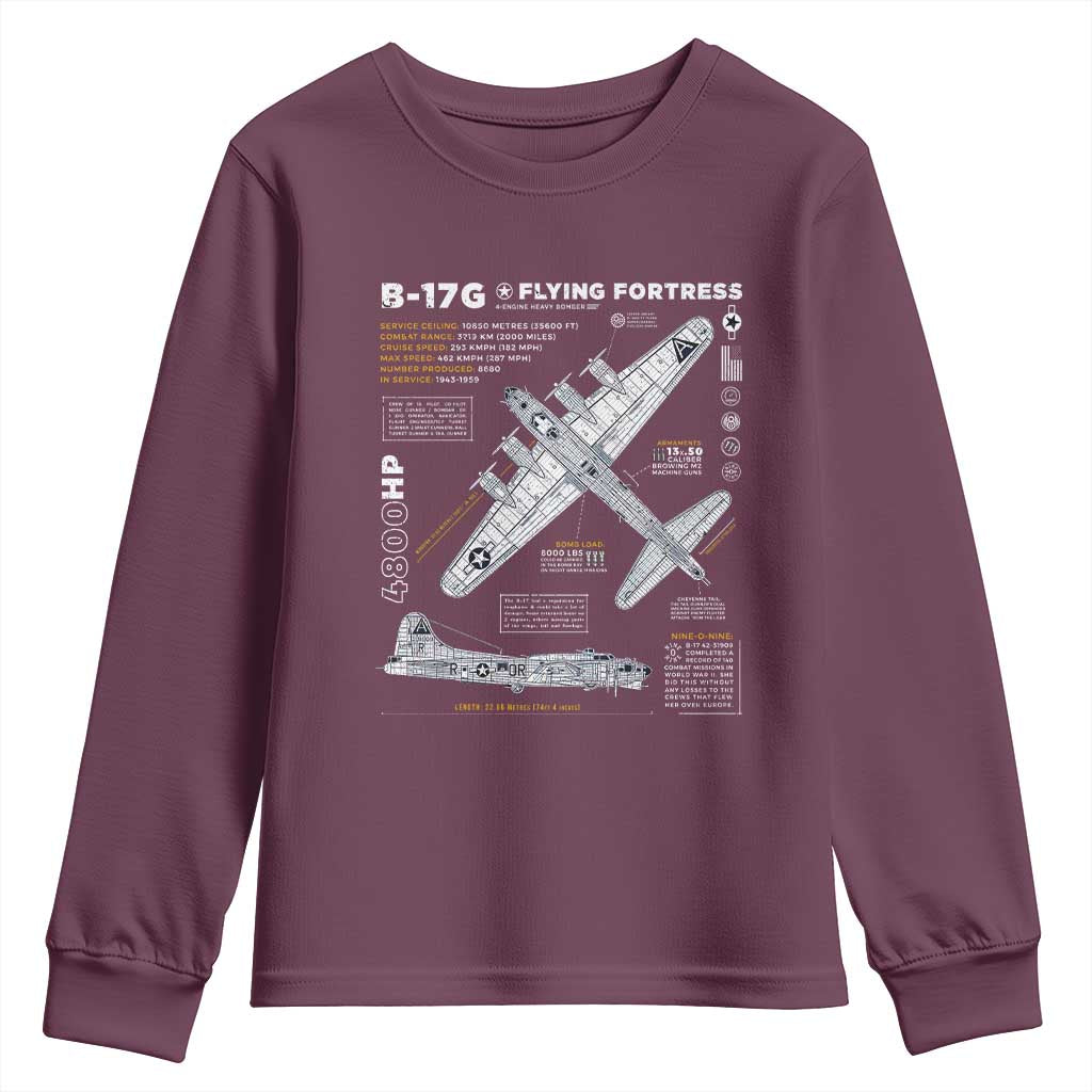 B-17 Flying Fortress Youth Sweatshirt WW2 B-17G Bomber Vintage Aviation