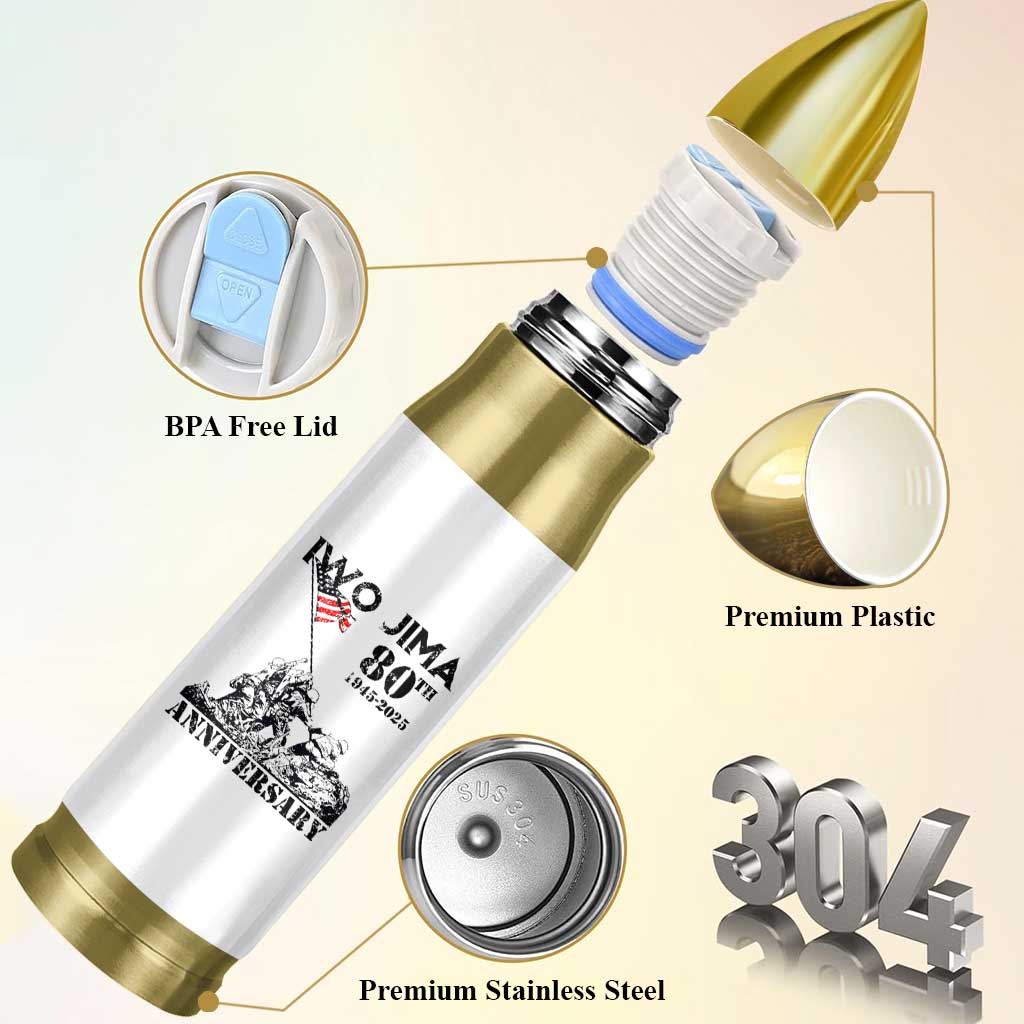 Iwo Jima WWII Veteran Bullet Tumbler 80th Anniversary 4th of July US Flag