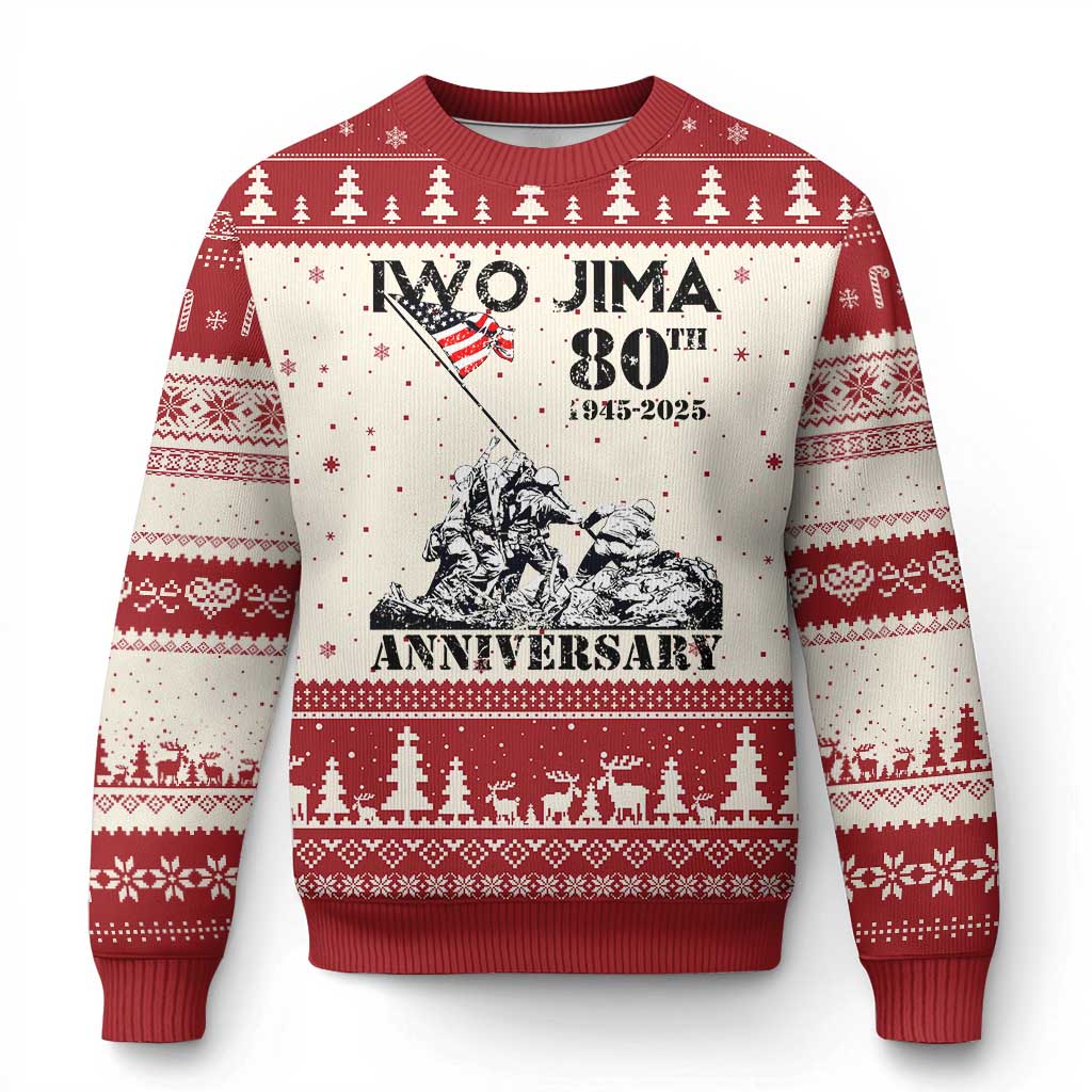 Iwo Jima WWII Veteran Ugly Christmas Sweater 80th Anniversary 4th of July US Flag - Wonder Print Shop
