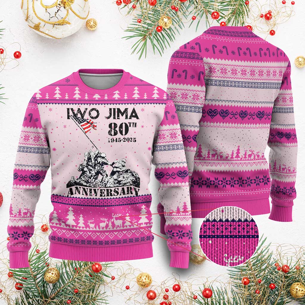 Iwo Jima WWII Veteran Ugly Christmas Sweater 80th Anniversary 4th of July US Flag - Wonder Print Shop