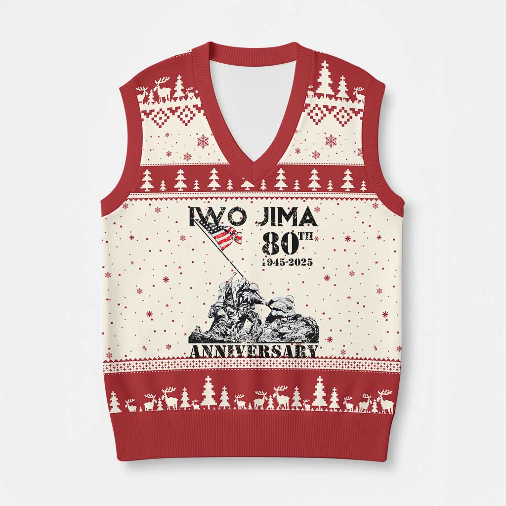 Iwo Jima WWII Veteran V-Neck Knit Sweater Vest 80th Anniversary 4th of July US Flag - Wonder Print Shop