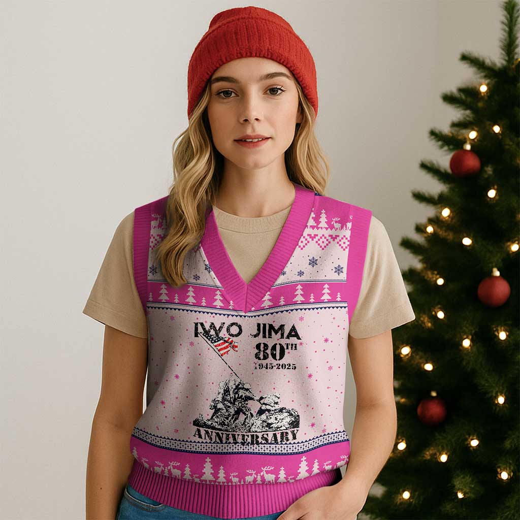 Iwo Jima WWII Veteran V-Neck Knit Sweater Vest 80th Anniversary 4th of July US Flag - Wonder Print Shop