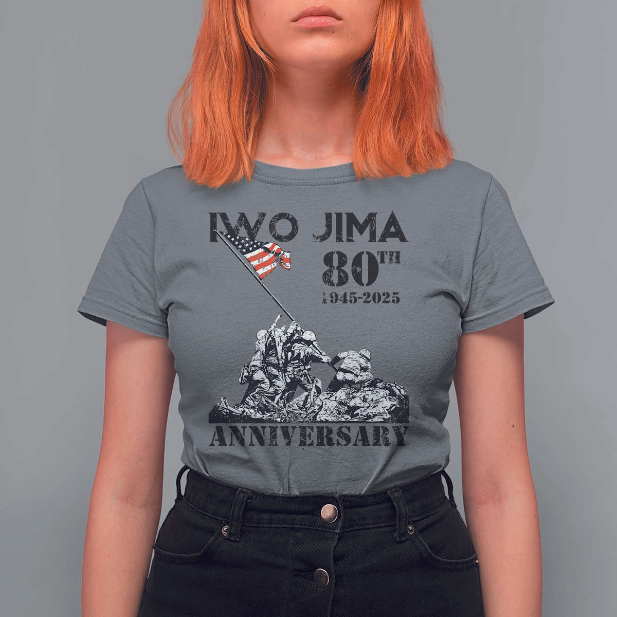 Iwo Jima WWII Veteran T Shirt For Women 80th Anniversary 4th of July US Flag