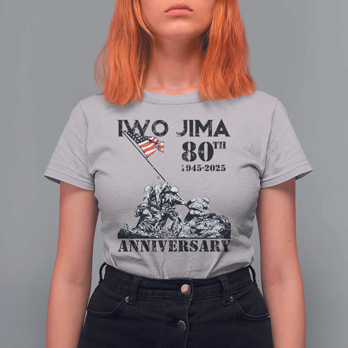 Iwo Jima WWII Veteran T Shirt For Women 80th Anniversary 4th of July US Flag