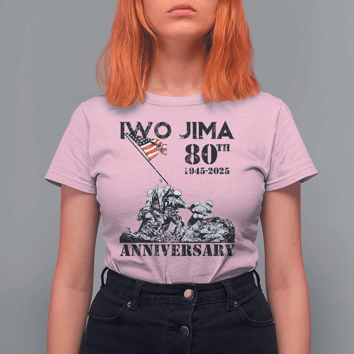 Iwo Jima WWII Veteran T Shirt For Women 80th Anniversary 4th of July US Flag