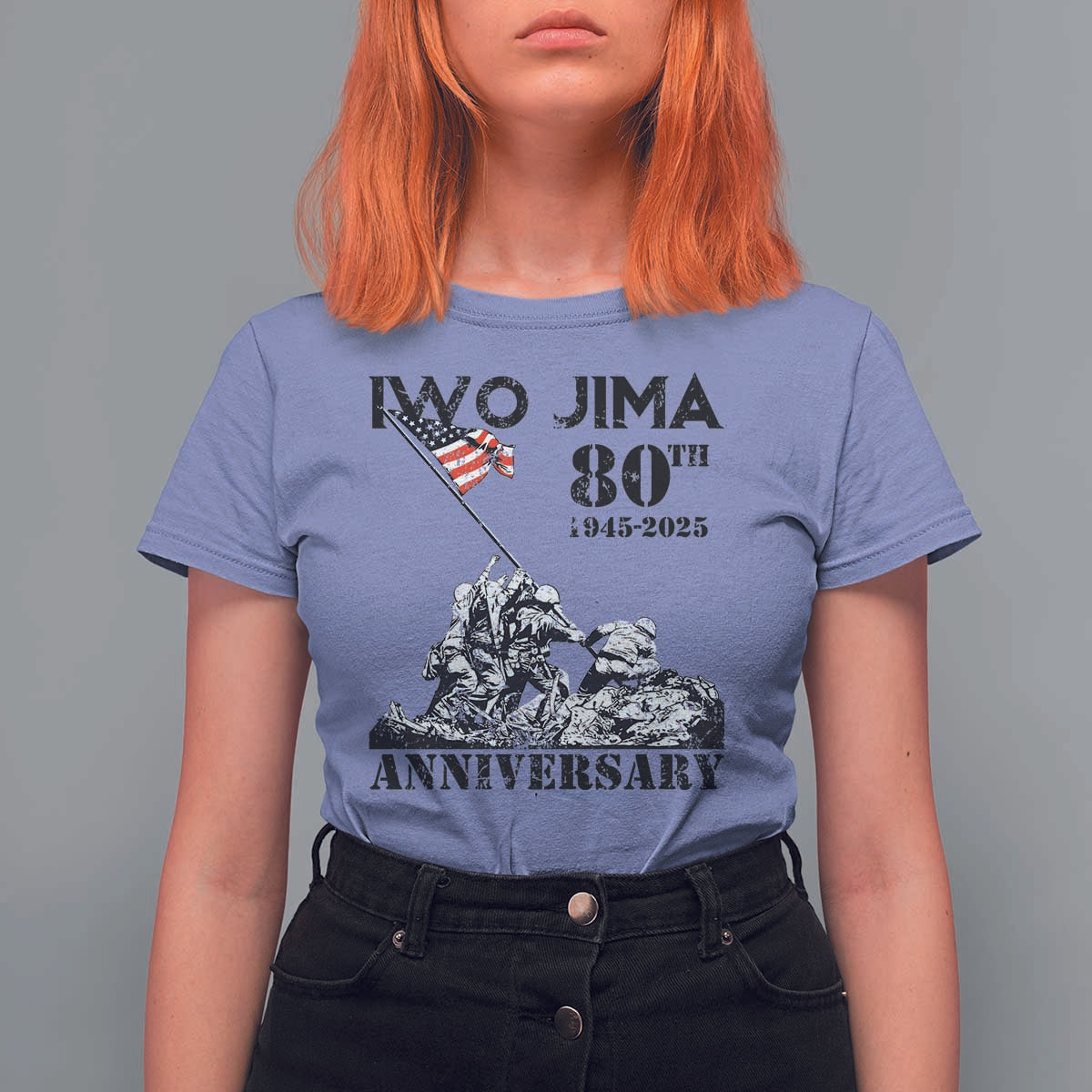 Iwo Jima WWII Veteran T Shirt For Women 80th Anniversary 4th of July US Flag