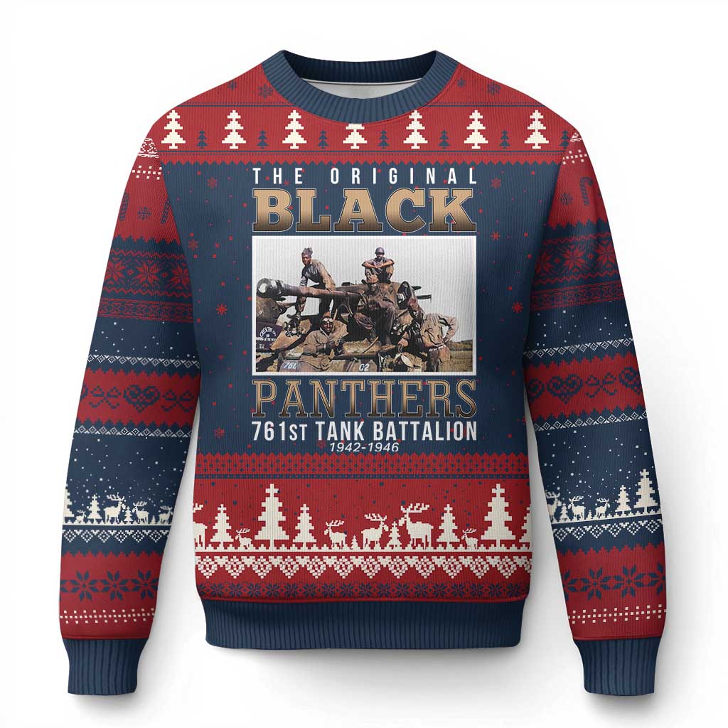 761st Tank Battalion Tribute Ugly Christmas Sweater Black Panthers WW2 Heroes - Wonder Print Shop