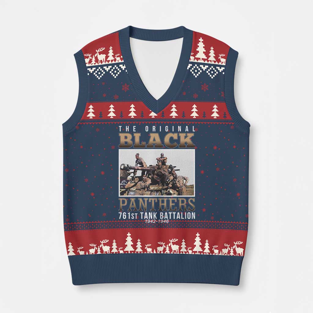 761st Tank Battalion Tribute V-Neck Knit Sweater Vest Black Panthers WW2 Heroes - Wonder Print Shop