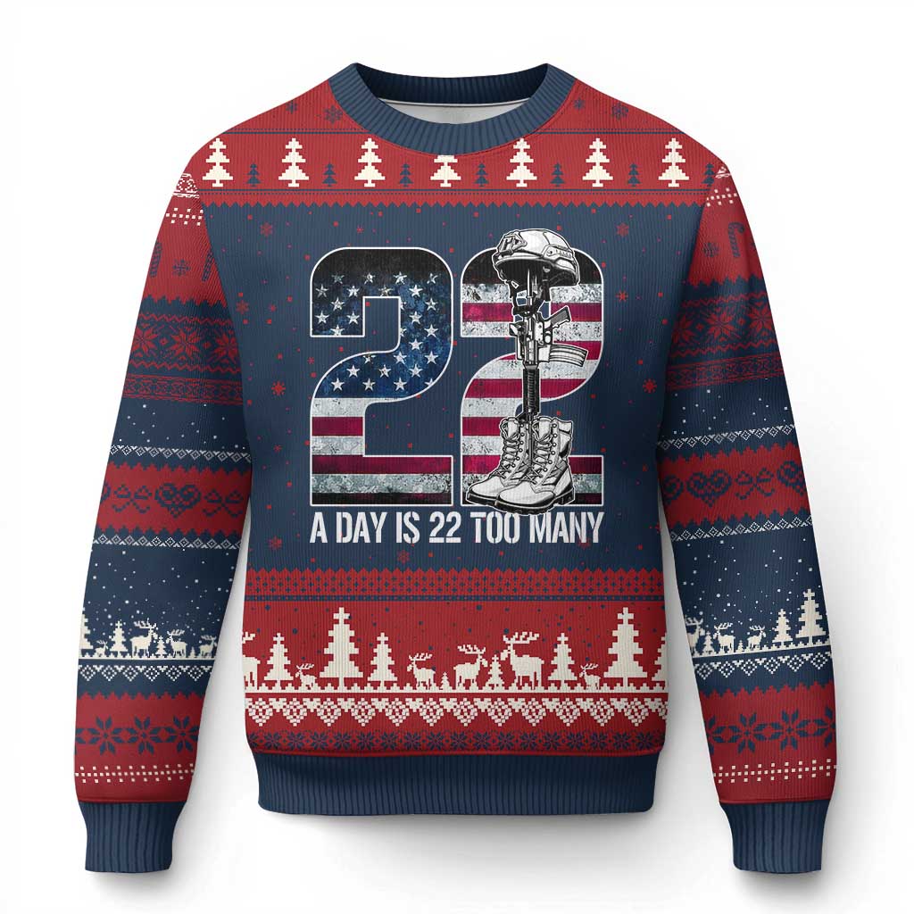 Veteran Suicide Awareness Ugly Christmas Sweater 22 A Day is 22 Too Many Veteran Lives Matter - Wonder Print Shop