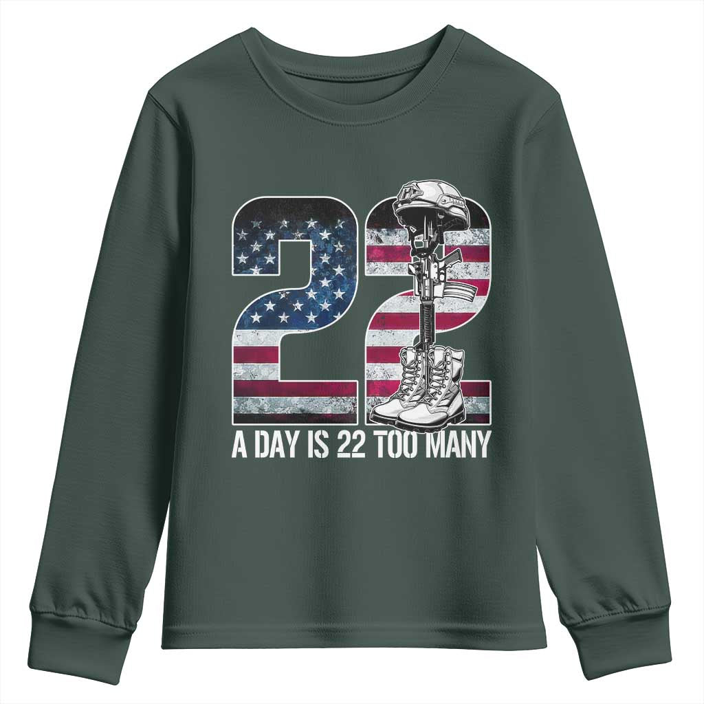 Veteran Suicide Awareness Youth Sweatshirt 22 A Day is 22 Too Many Veteran Lives Matter