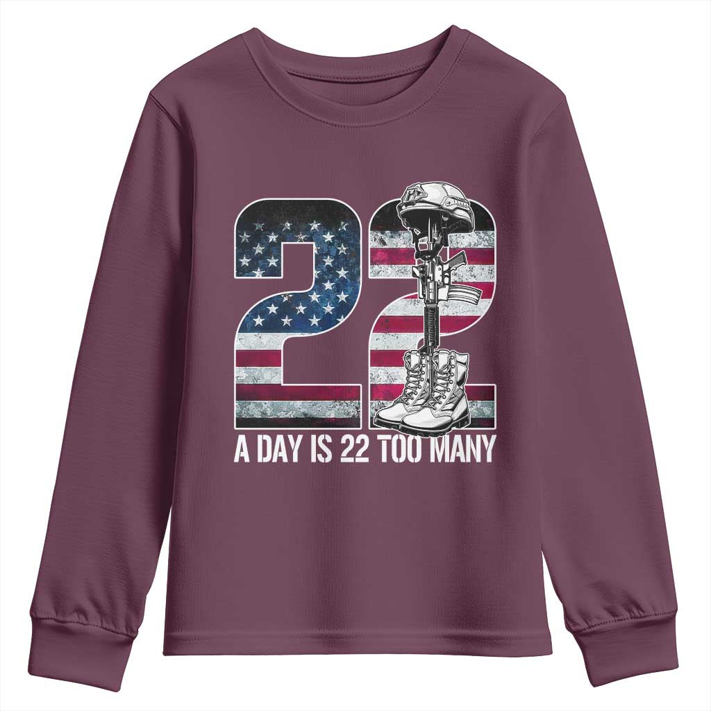 Veteran Suicide Awareness Youth Sweatshirt 22 A Day is 22 Too Many Veteran Lives Matter