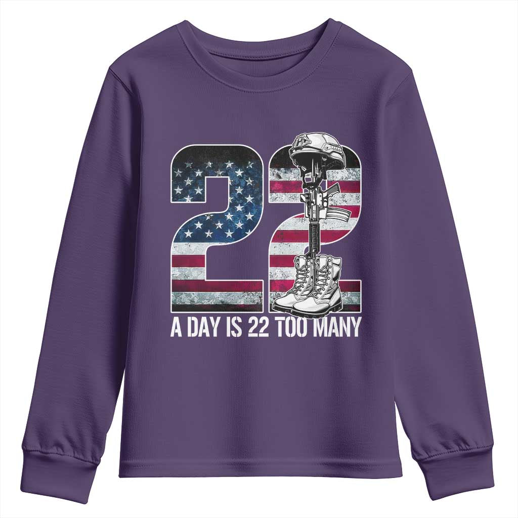 Veteran Suicide Awareness Youth Sweatshirt 22 A Day is 22 Too Many Veteran Lives Matter