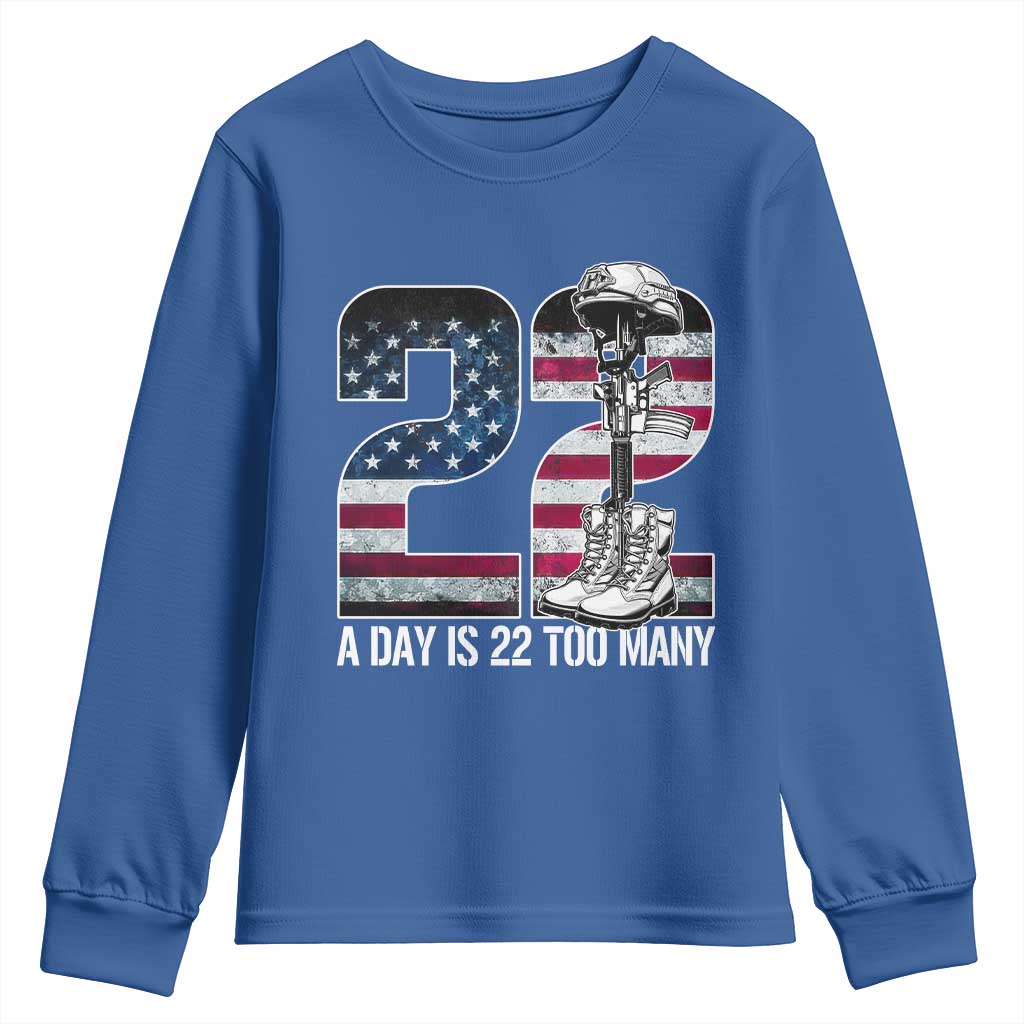 Veteran Suicide Awareness Youth Sweatshirt 22 A Day is 22 Too Many Veteran Lives Matter