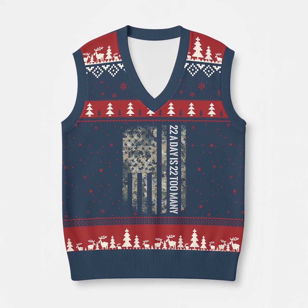 Veteran Suicide Awareness V-Neck Knit Sweater Vest USA Flag 22 A Day Is 22 Too Many - Wonder Print Shop