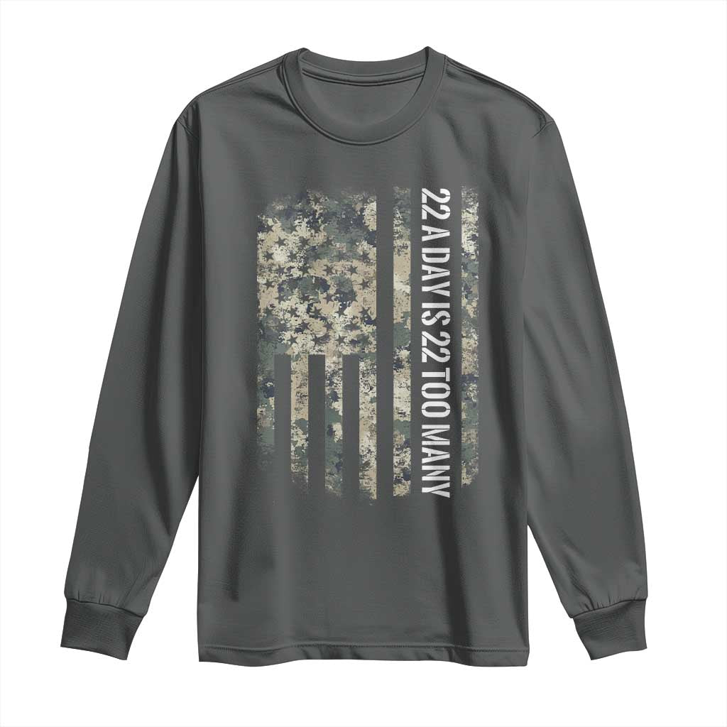 Veteran Suicide Awareness Long Sleeve Shirt USA Flag 22 A Day Is 22 Too Many