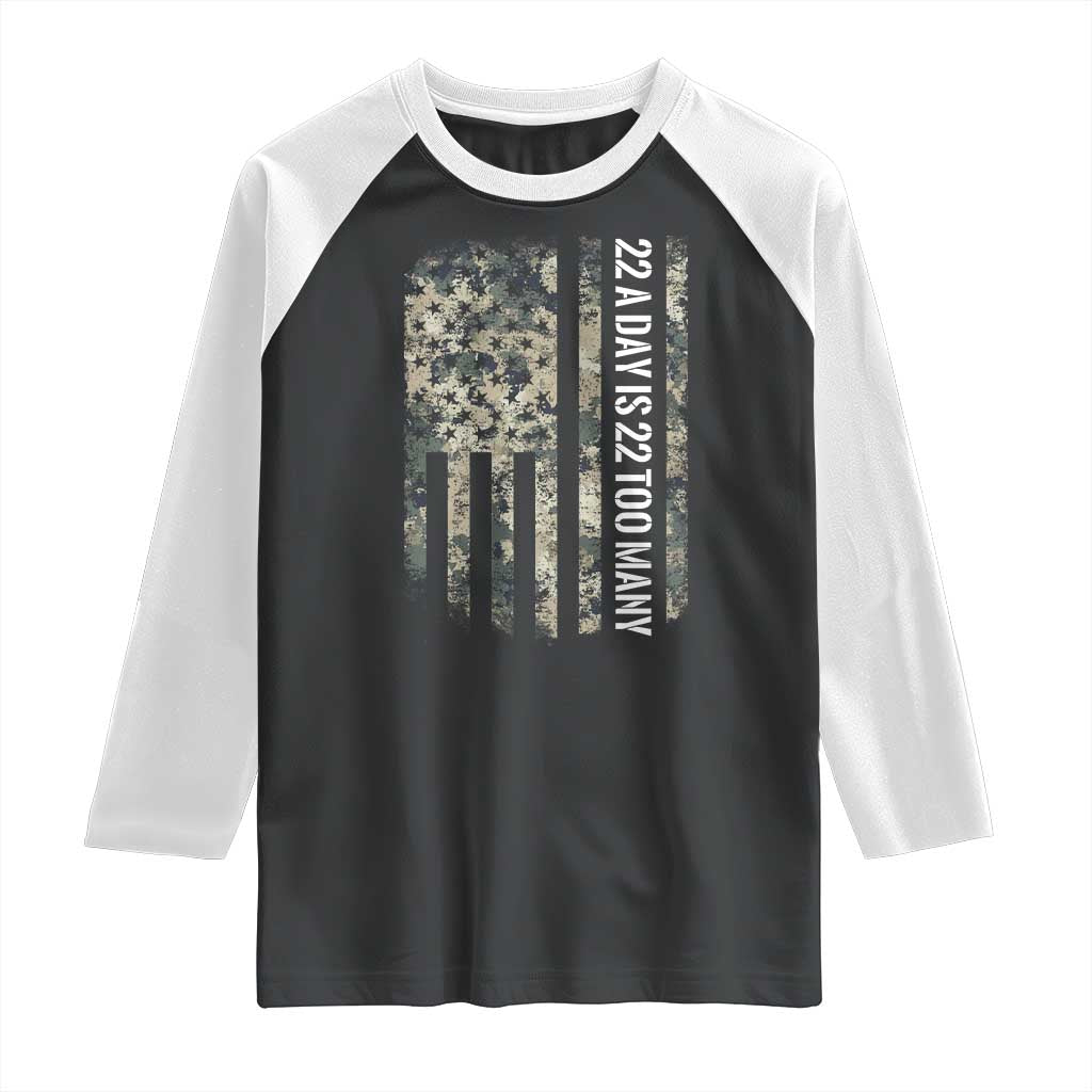 Veteran Suicide Awareness Raglan Shirt USA Flag 22 A Day Is 22 Too Many