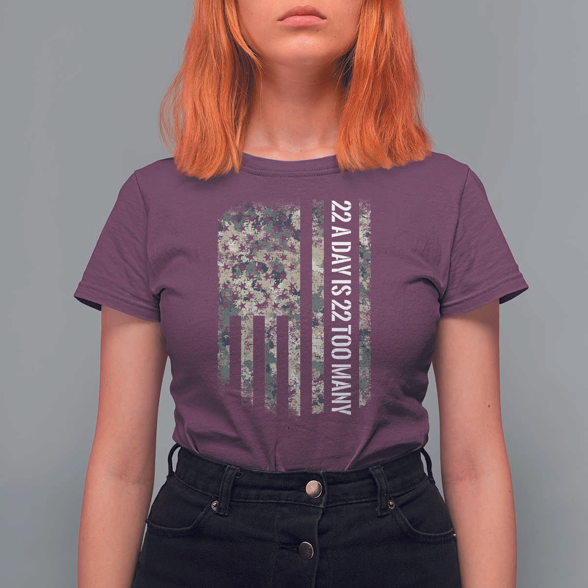 Veteran Suicide Awareness T Shirt For Women USA Flag 22 A Day Is 22 Too Many