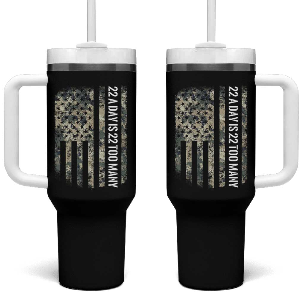 Veteran Suicide Awareness Tumbler With Handle USA Flag 22 A Day Is 22 Too Many