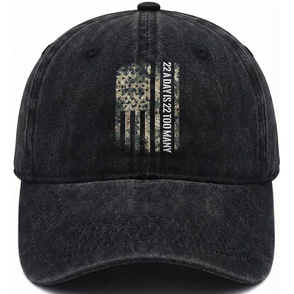 Veteran Suicide Awareness Washed Cotton Baseball Cap USA Flag 22 A Day Is 22 Too Many