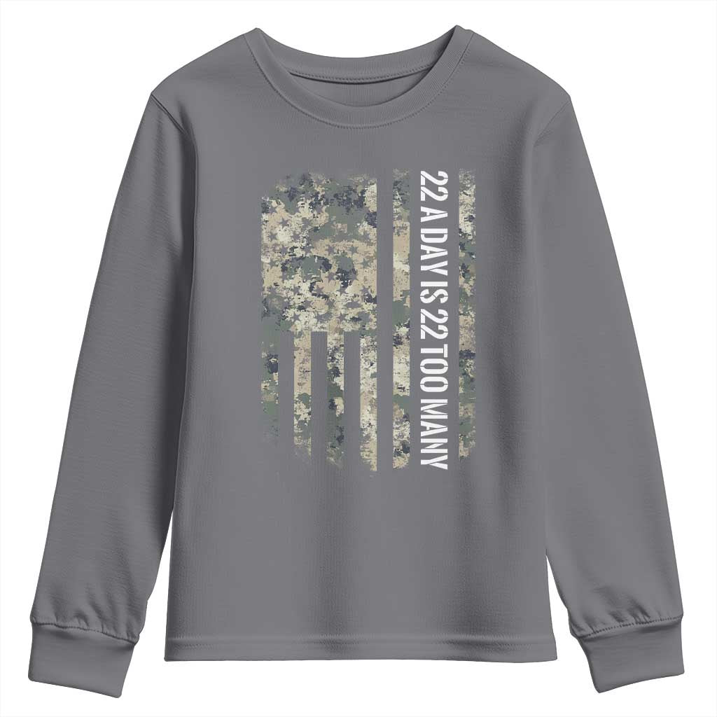 Veteran Suicide Awareness Youth Sweatshirt USA Flag 22 A Day Is 22 Too Many