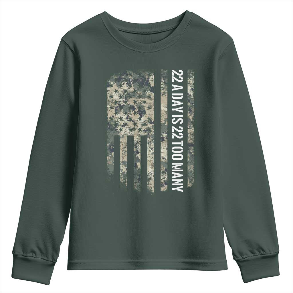 Veteran Suicide Awareness Youth Sweatshirt USA Flag 22 A Day Is 22 Too Many