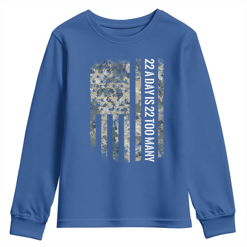 Veteran Suicide Awareness Youth Sweatshirt USA Flag 22 A Day Is 22 Too Many