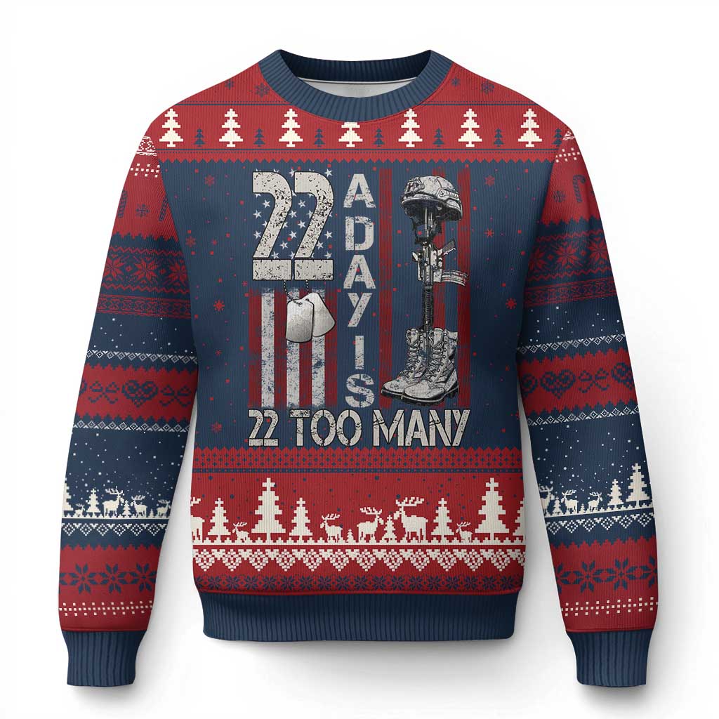 Veteran Suicide Awareness Ugly Christmas Sweater 22 A Day Is 22 Too Many - Wonder Print Shop