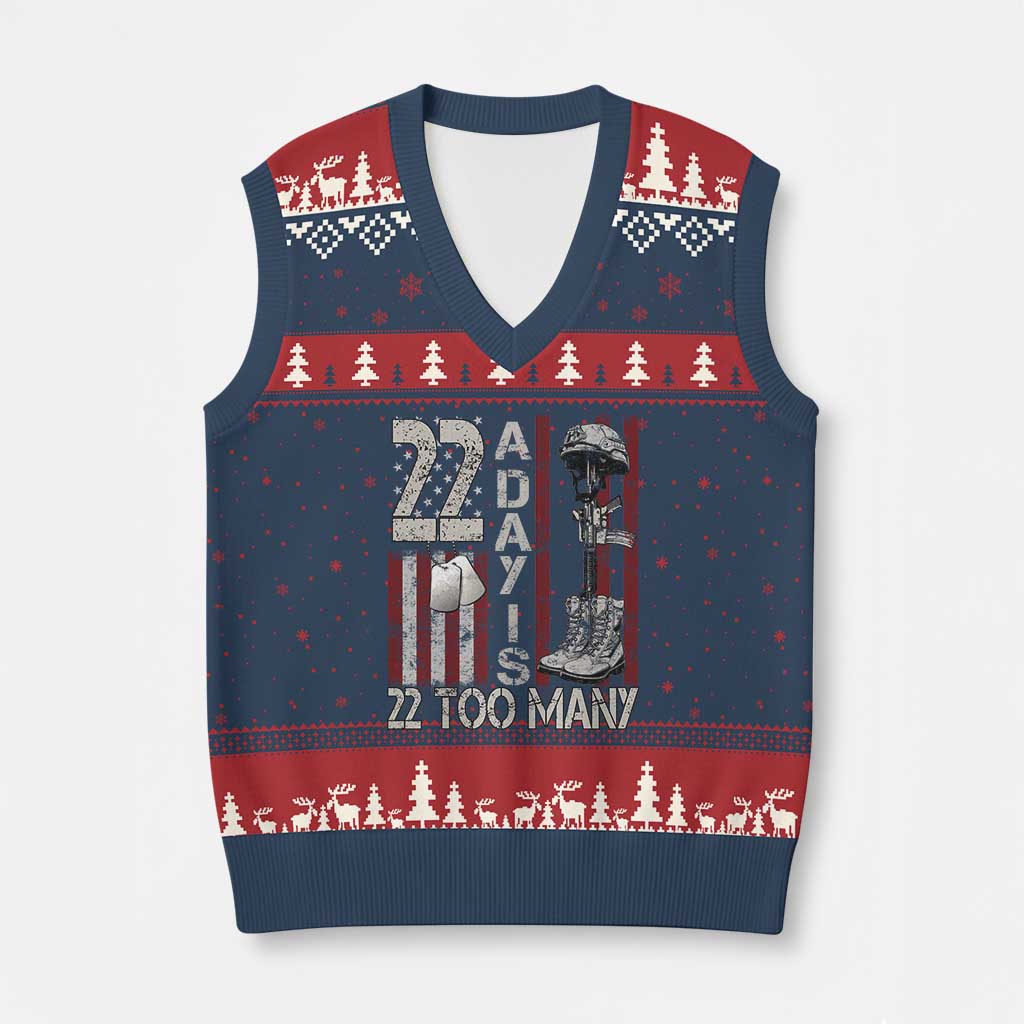 Veteran Suicide Awareness V-Neck Knit Sweater Vest 22 A Day Is 22 Too Many - Wonder Print Shop
