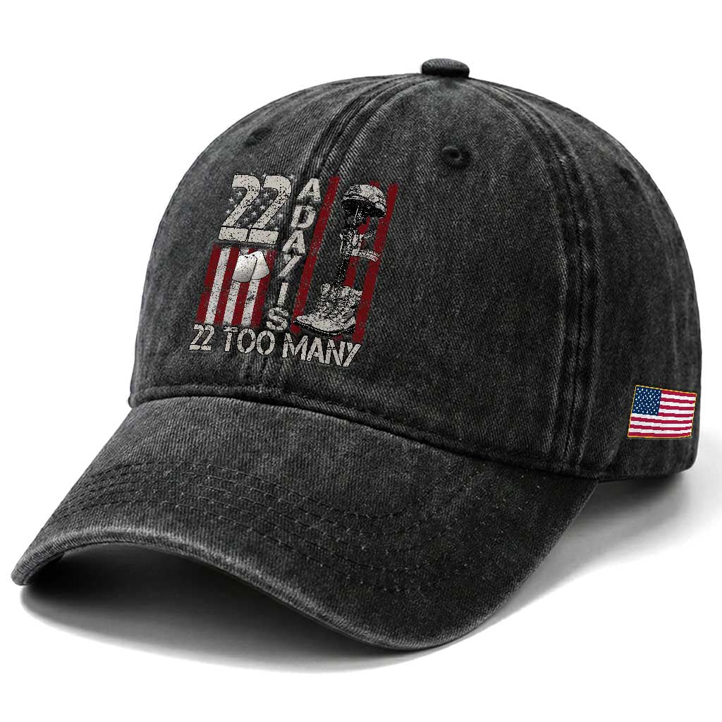 Veteran Suicide Awareness Washed Cotton Baseball Cap 22 A Day Is 22 Too Many