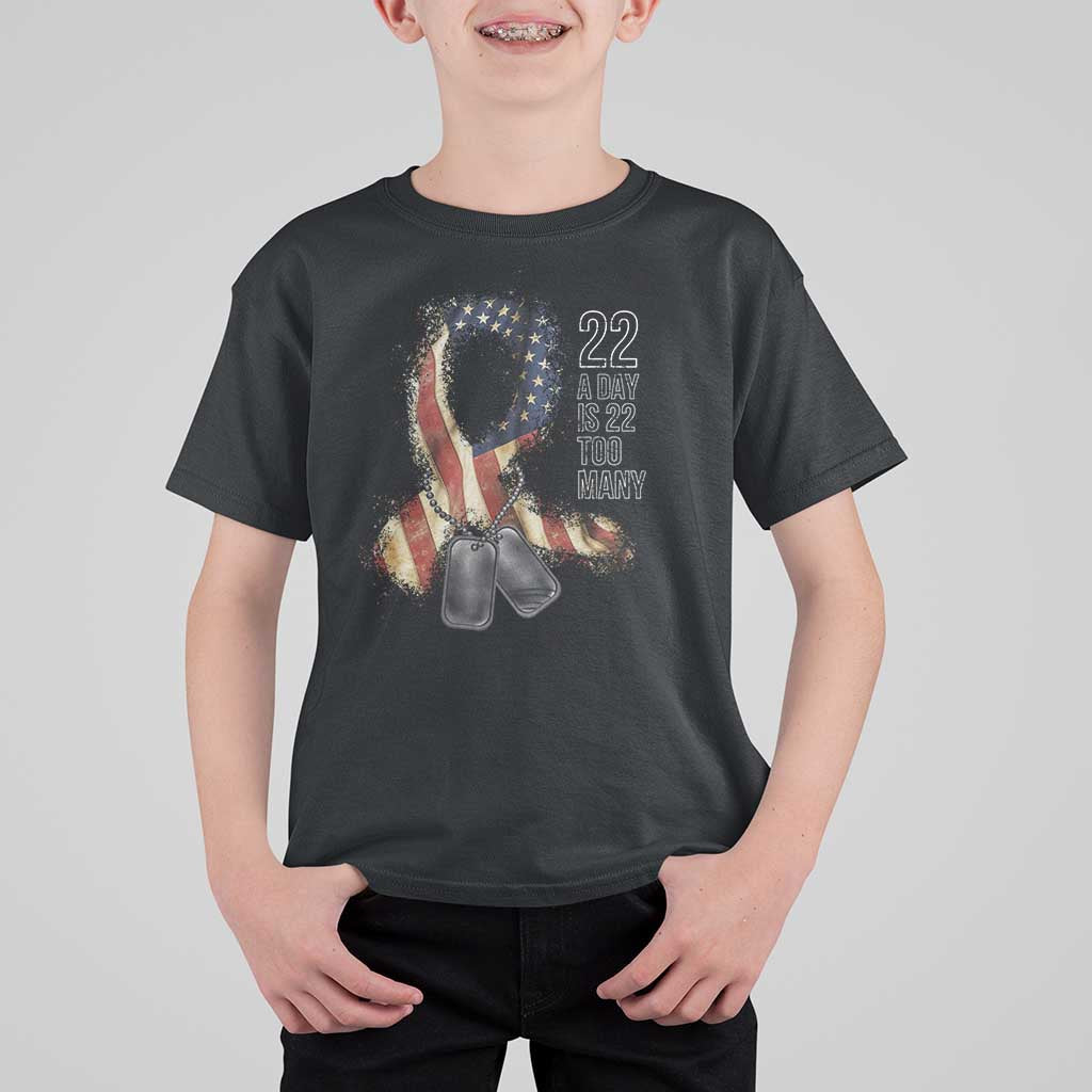 Veteran Suicide Awareness T Shirt For Kid 22 A Day Is 22 Too Many American Flag Ribbon