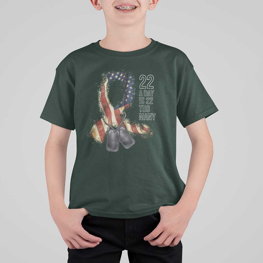 Veteran Suicide Awareness T Shirt For Kid 22 A Day Is 22 Too Many American Flag Ribbon