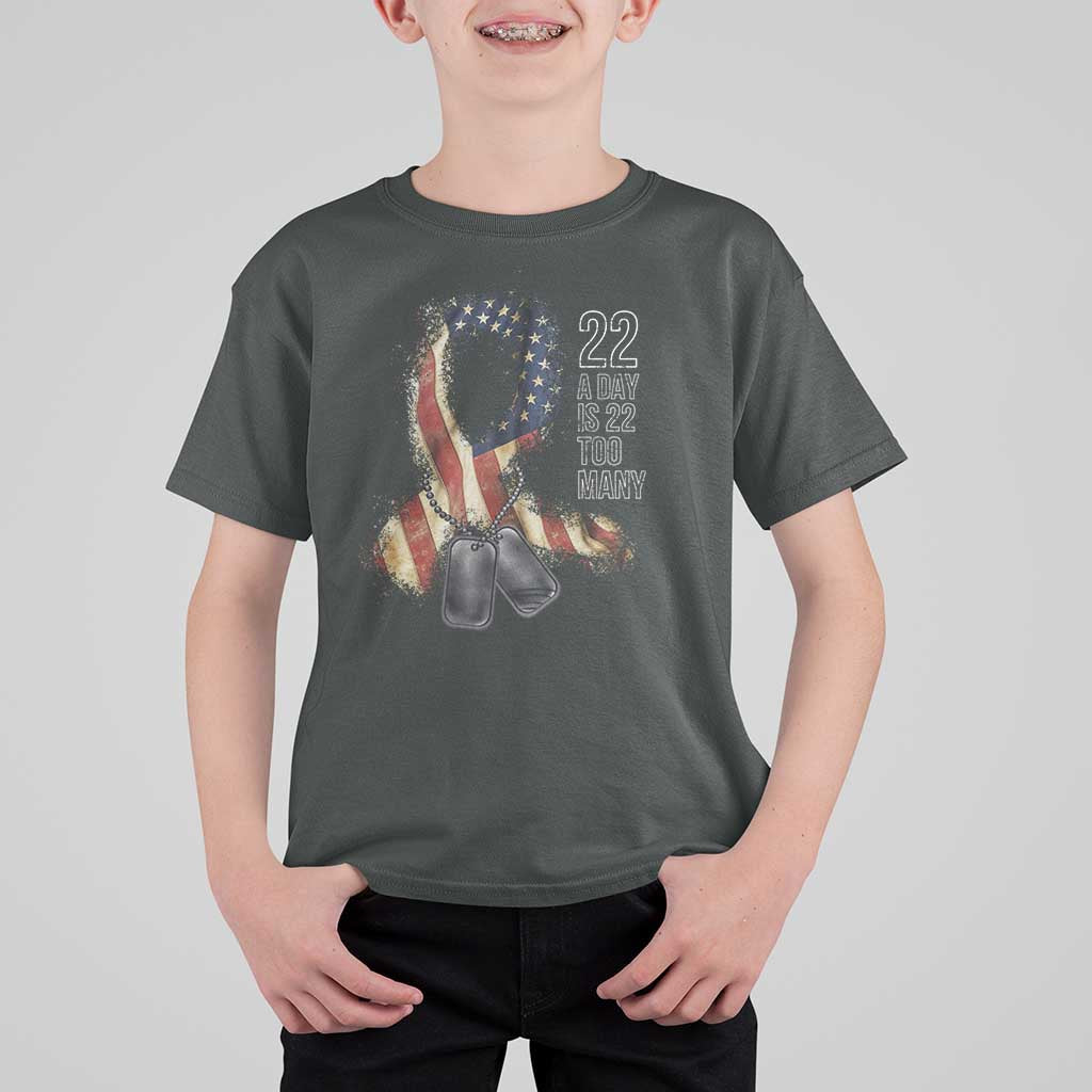 Veteran Suicide Awareness T Shirt For Kid 22 A Day Is 22 Too Many American Flag Ribbon