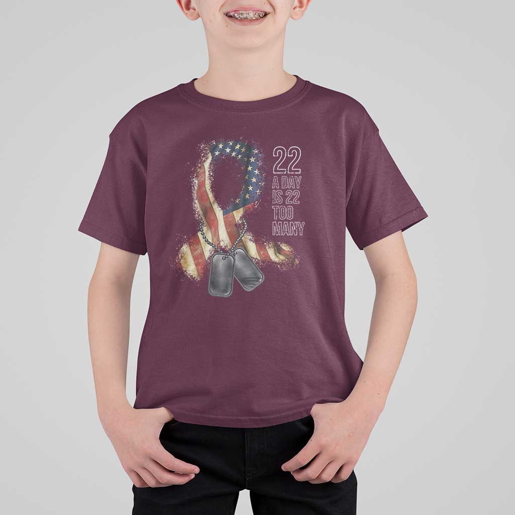 Veteran Suicide Awareness T Shirt For Kid 22 A Day Is 22 Too Many American Flag Ribbon