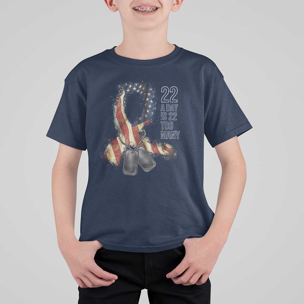 Veteran Suicide Awareness T Shirt For Kid 22 A Day Is 22 Too Many American Flag Ribbon