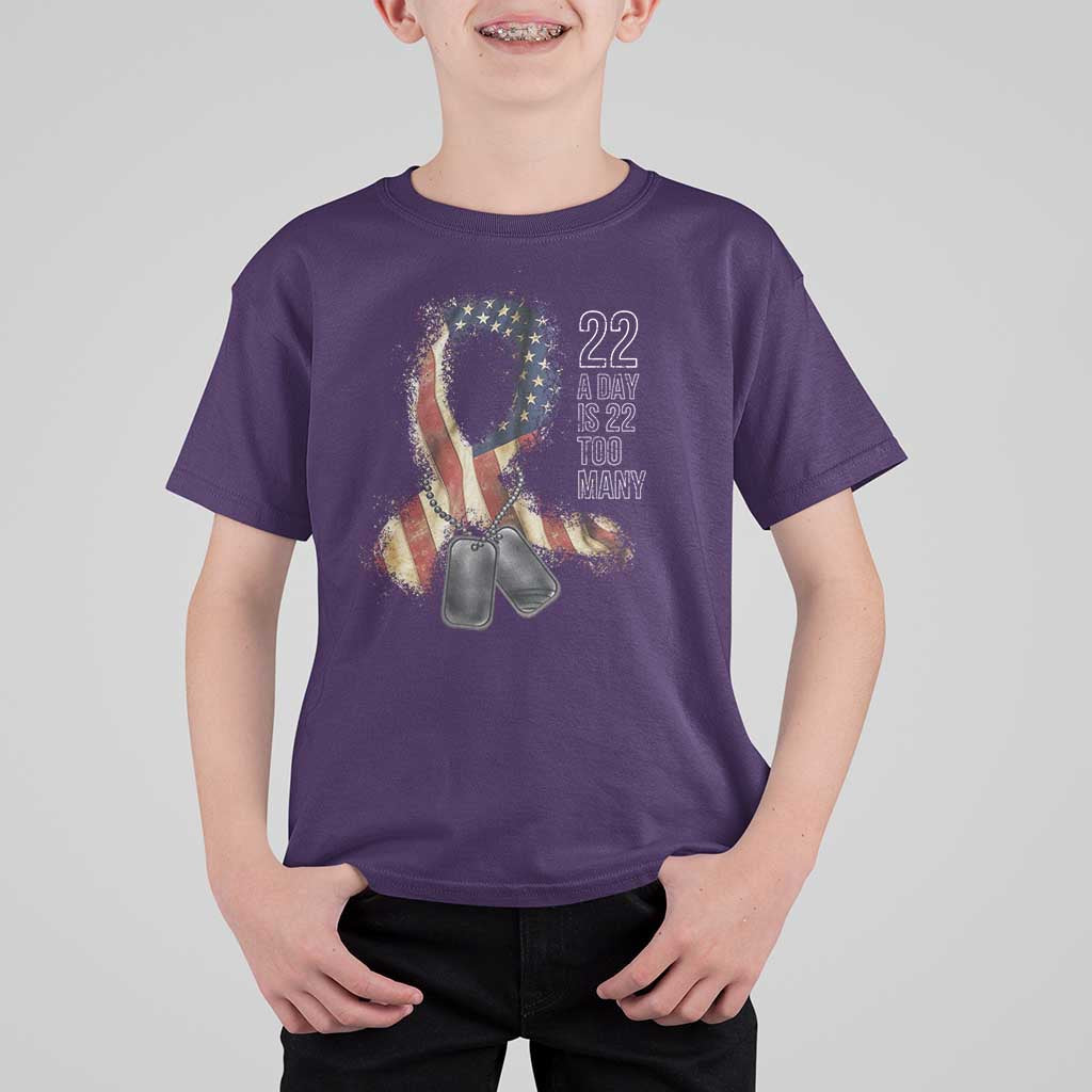 Veteran Suicide Awareness T Shirt For Kid 22 A Day Is 22 Too Many American Flag Ribbon