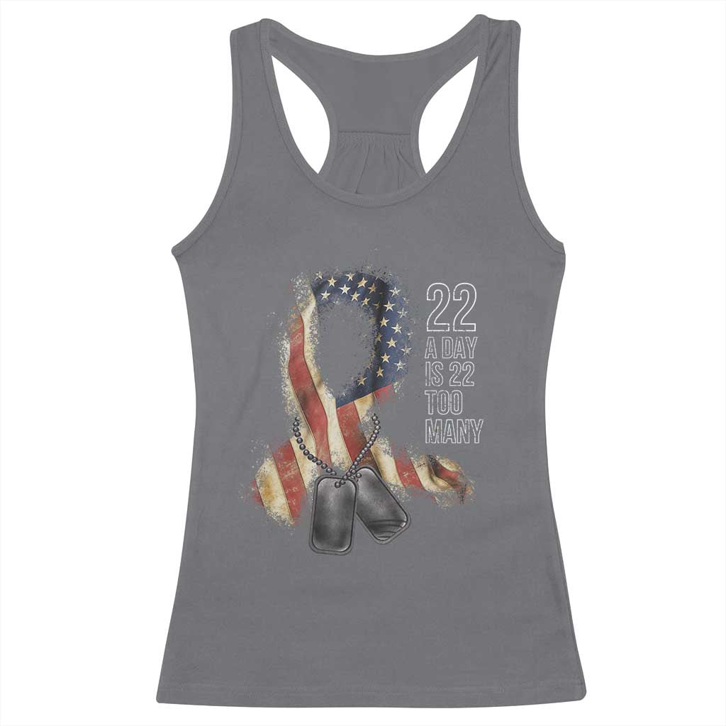 Veteran Suicide Awareness Racerback Tank Top 22 A Day Is 22 Too Many American Flag Ribbon