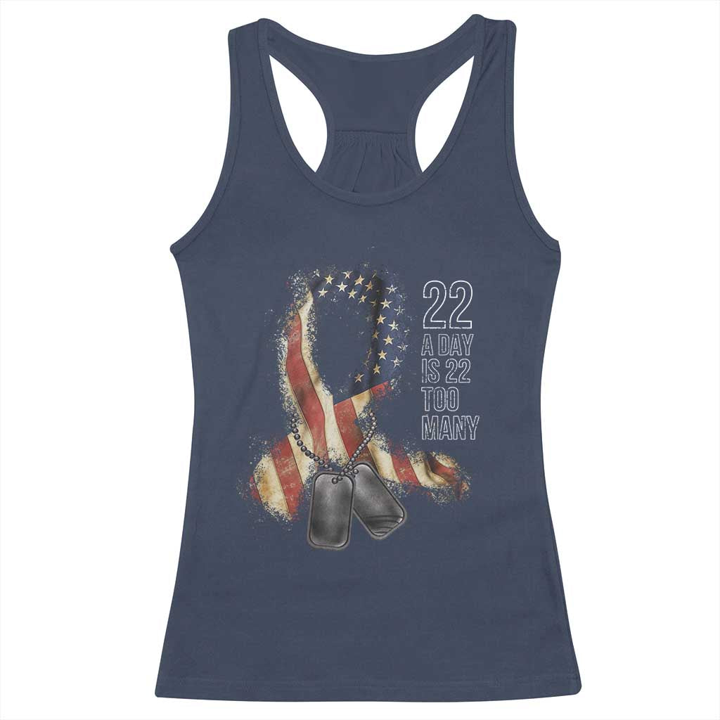 Veteran Suicide Awareness Racerback Tank Top 22 A Day Is 22 Too Many American Flag Ribbon