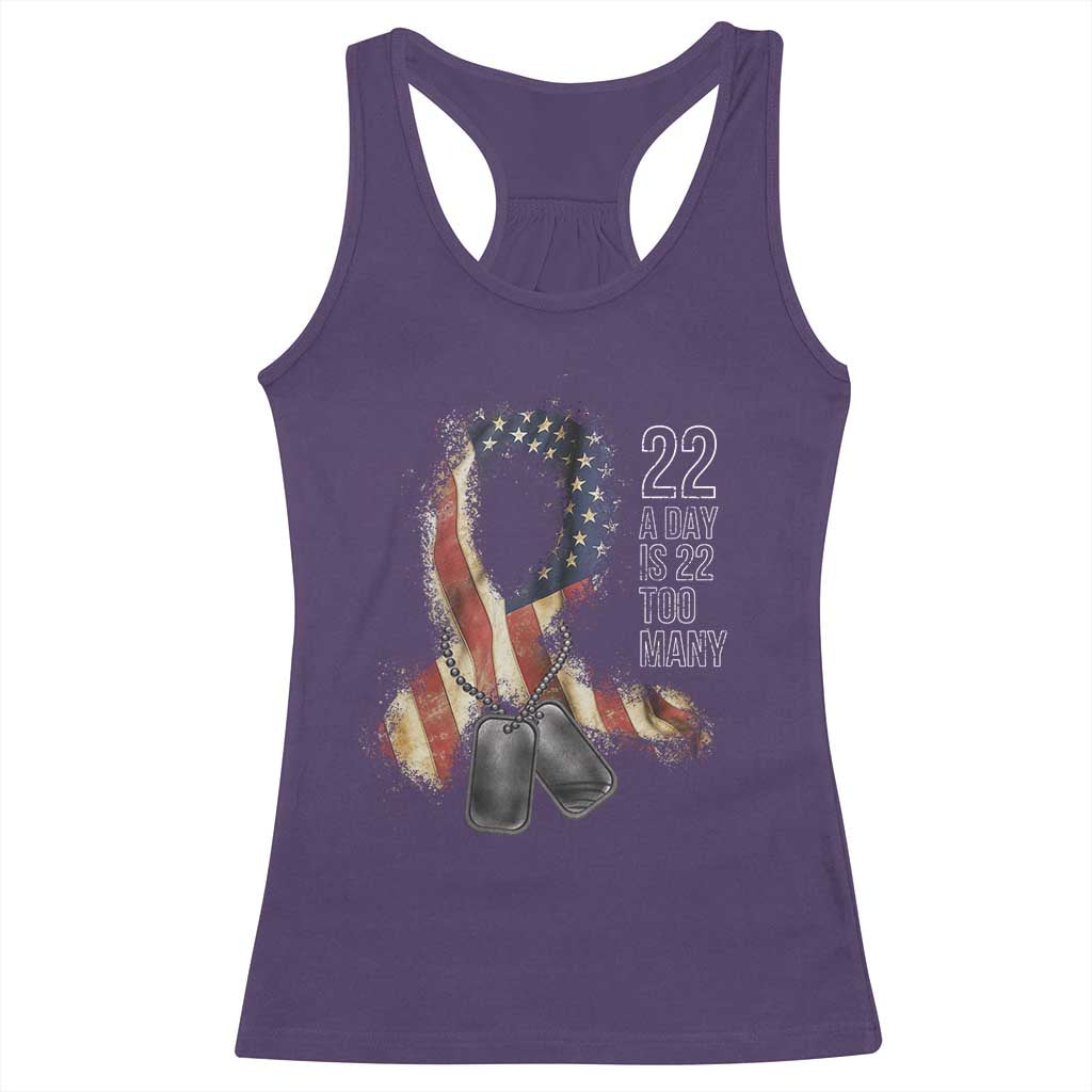 Veteran Suicide Awareness Racerback Tank Top 22 A Day Is 22 Too Many American Flag Ribbon