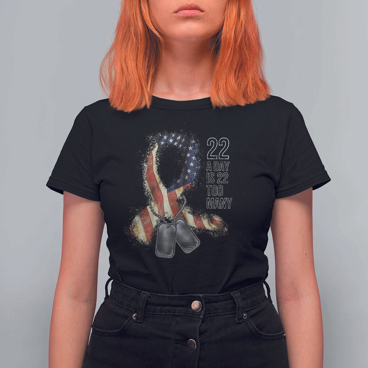 Veteran Suicide Awareness T Shirt For Women 22 A Day Is 22 Too Many American Flag Ribbon