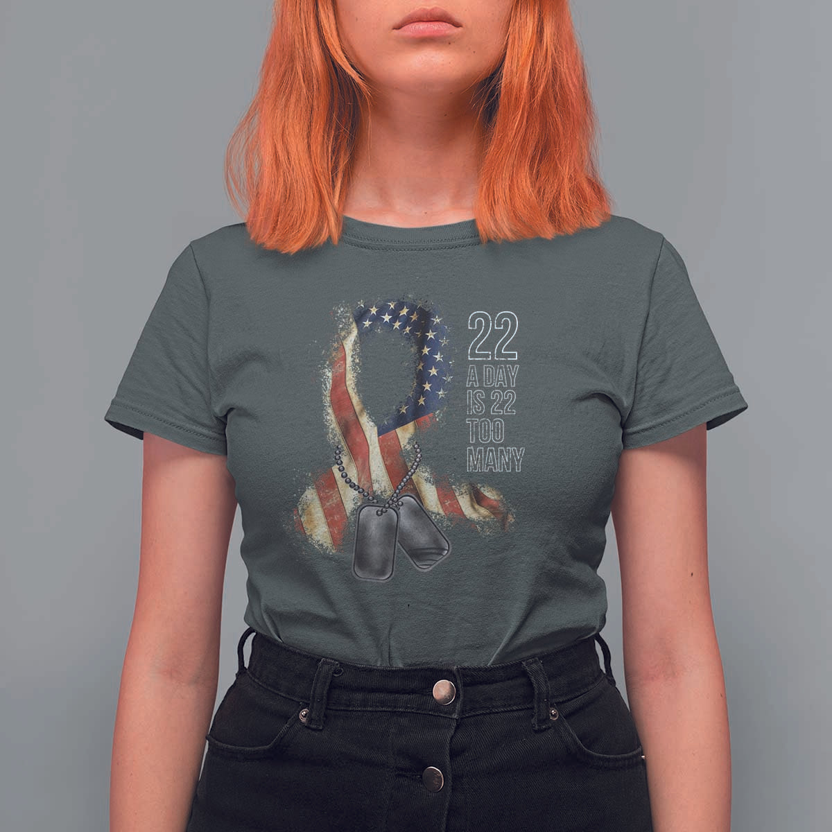 Veteran Suicide Awareness T Shirt For Women 22 A Day Is 22 Too Many American Flag Ribbon