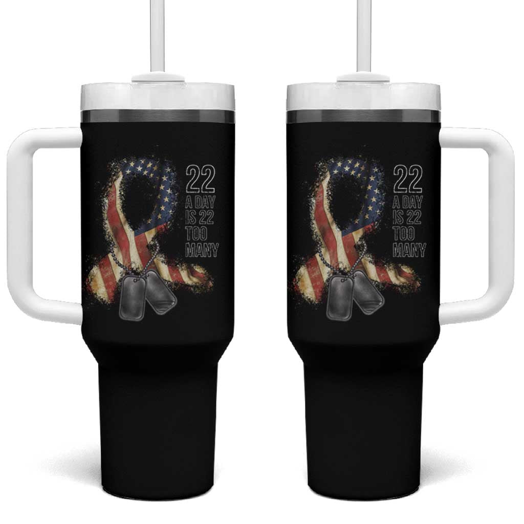 Veteran Suicide Awareness Tumbler With Handle 22 A Day Is 22 Too Many American Flag Ribbon