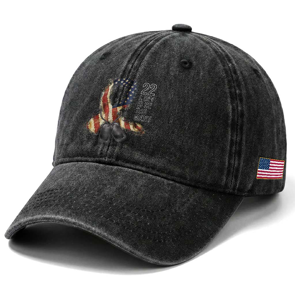 Veteran Suicide Awareness Washed Cotton Baseball Cap 22 A Day Is 22 Too Many American Flag Ribbon