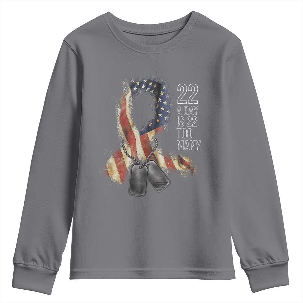 Veteran Suicide Awareness Youth Sweatshirt 22 A Day Is 22 Too Many American Flag Ribbon