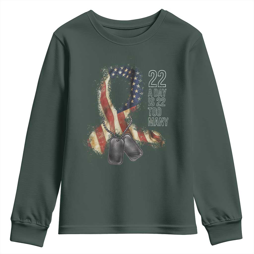 Veteran Suicide Awareness Youth Sweatshirt 22 A Day Is 22 Too Many American Flag Ribbon