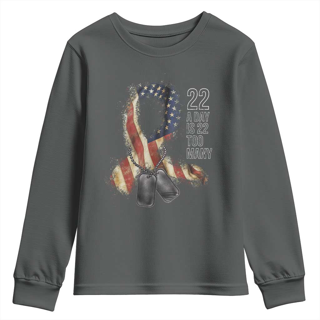 Veteran Suicide Awareness Youth Sweatshirt 22 A Day Is 22 Too Many American Flag Ribbon