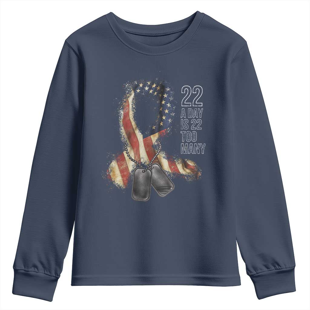 Veteran Suicide Awareness Youth Sweatshirt 22 A Day Is 22 Too Many American Flag Ribbon