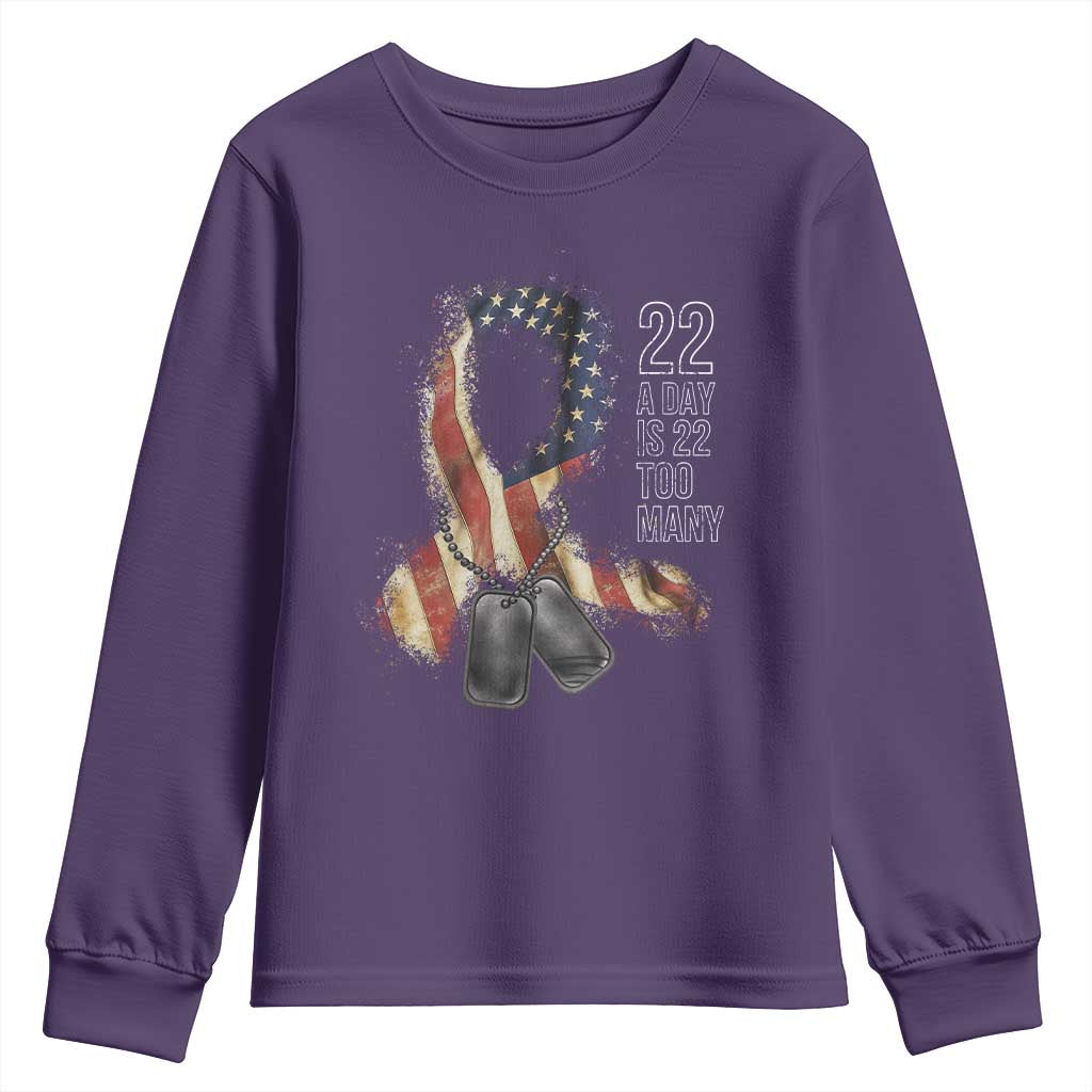 Veteran Suicide Awareness Youth Sweatshirt 22 A Day Is 22 Too Many American Flag Ribbon