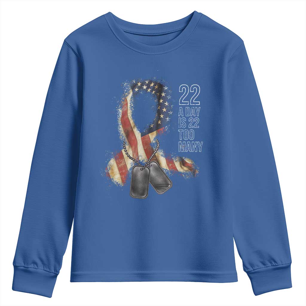 Veteran Suicide Awareness Youth Sweatshirt 22 A Day Is 22 Too Many American Flag Ribbon