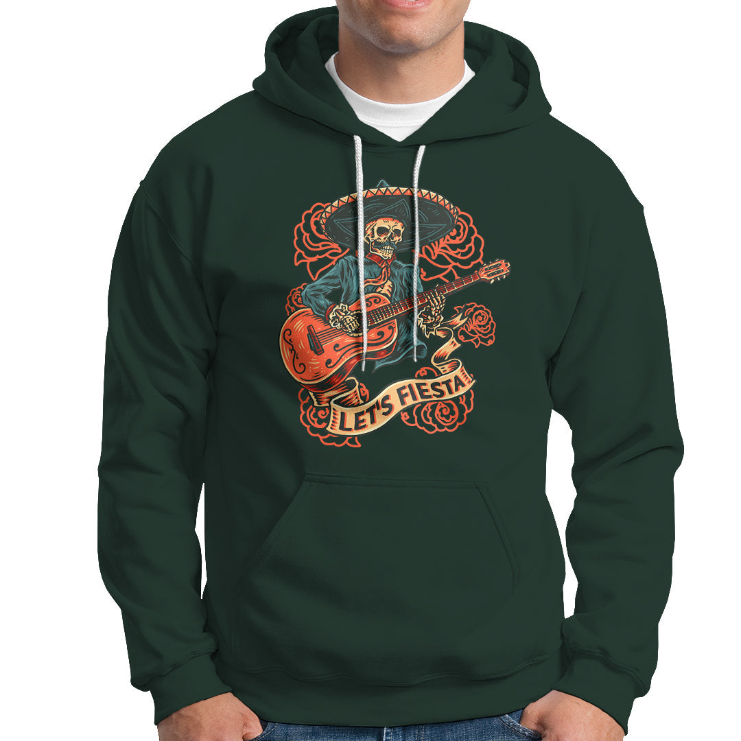 Cinco De Mayo Hoodie Happy Cinco De Mayo Skeleton With Guitar Let's Fiesta - Wonder Print Shop